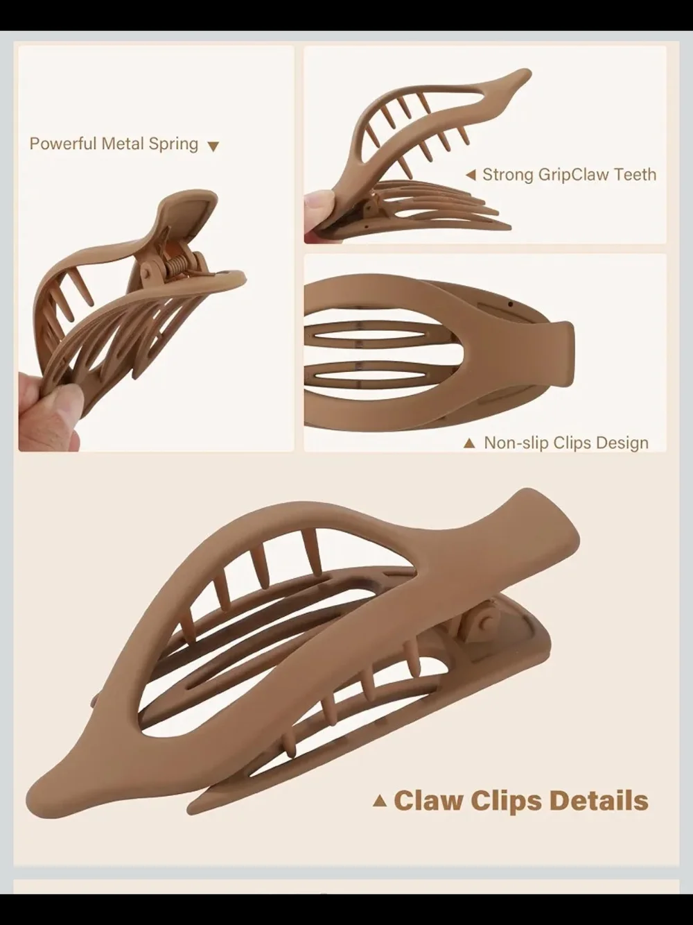 NEW! Matte Neutral Flat Hair Claw Clips - Set Of 6